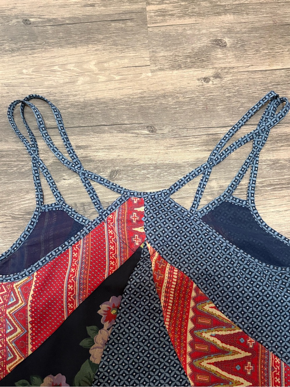 Vanilla Star Navy Blue Red Patterned Patchwork Tank Top - Picture 4 of 7